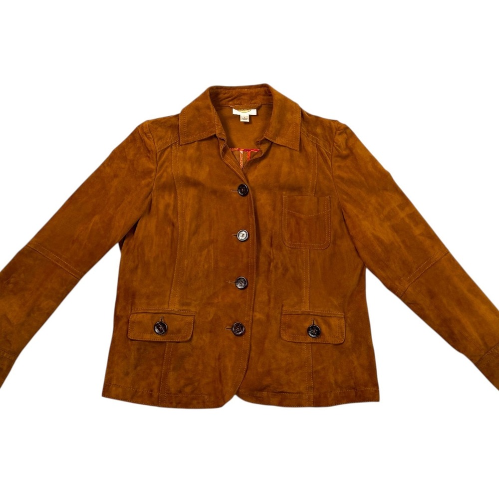 Vintage Women Talbots Cognac Suede Leather Jacket Sz L Western Boho Y2K Festival - Picture 5 of 14